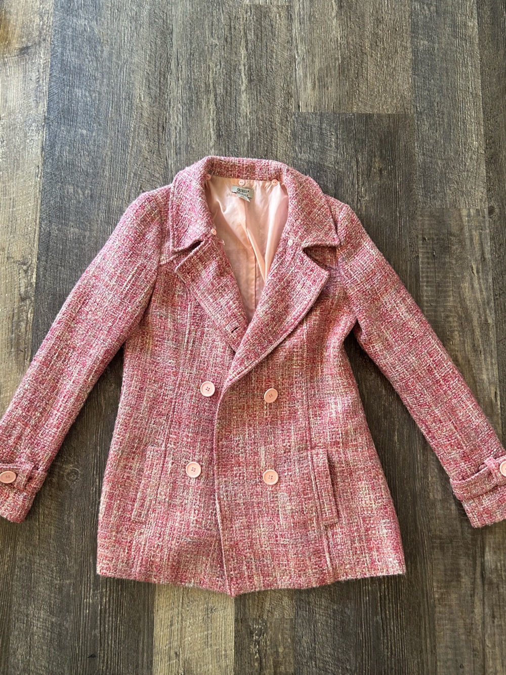 Vintage GUESS Pink Tweed Double-Breasted Blazer Jacket